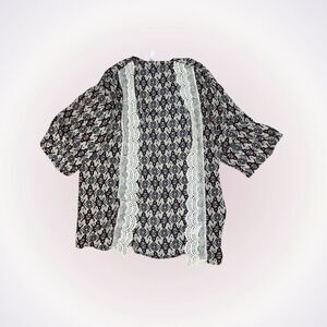 Xhilaration cream bohemian black and pink Aztec print shawl cardigan coverup | S
